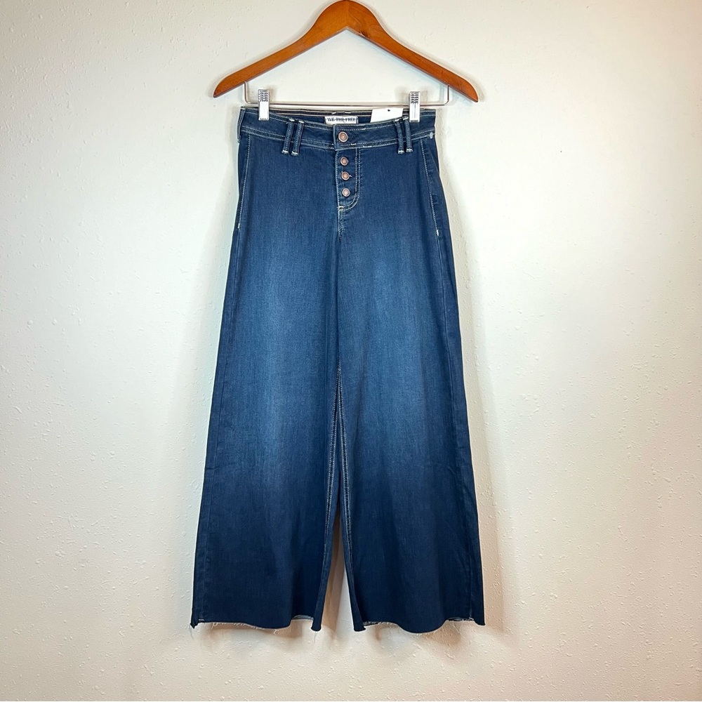 Free People Low Rise Curvy Women’s Cropped Wide Leg Indigo Jeans Sz:24 NWT